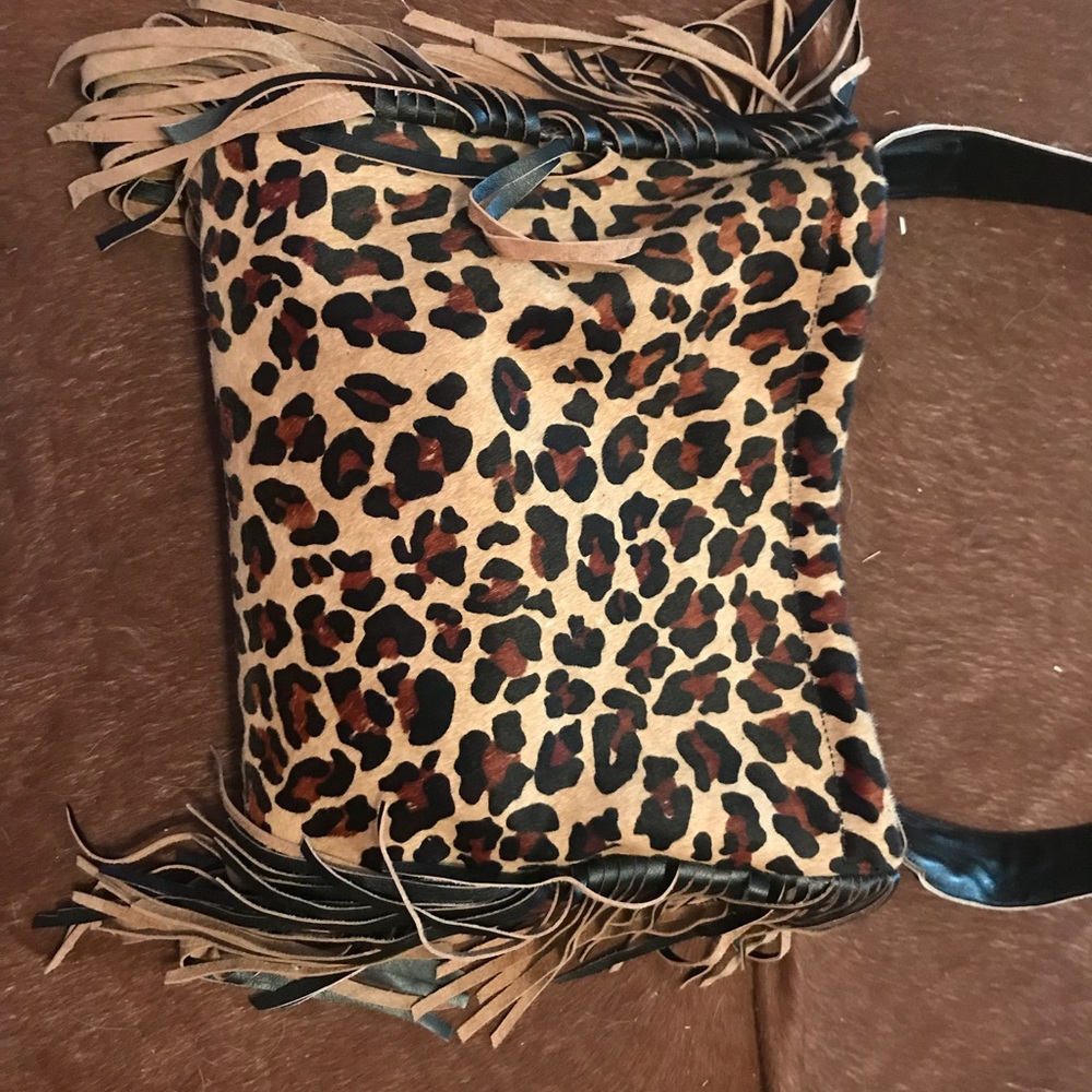 Leopard print cowhide purse